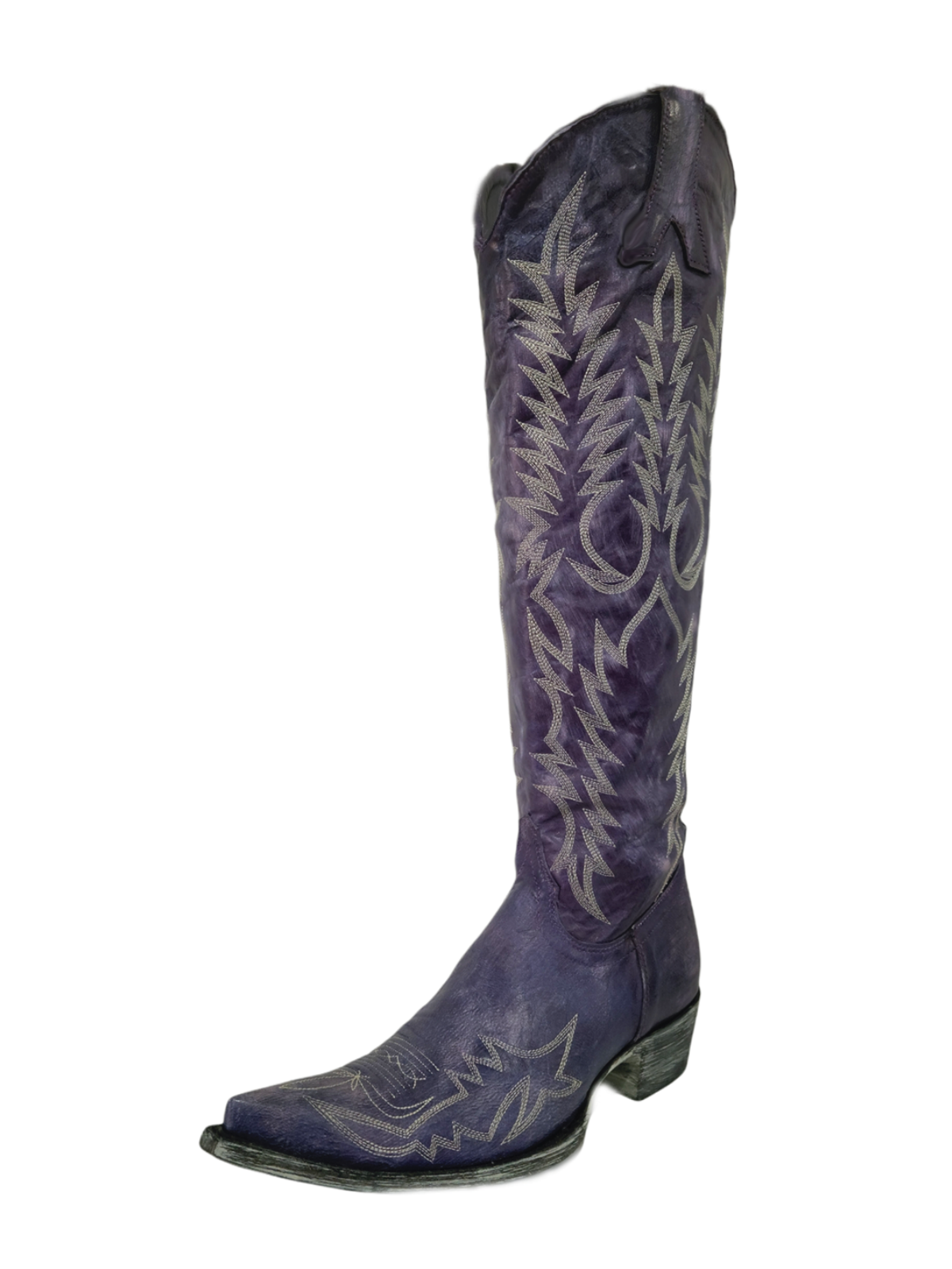 Purple Half-Zip Snip-Toe Embroidery Tall Knee High Cowgirl Boots