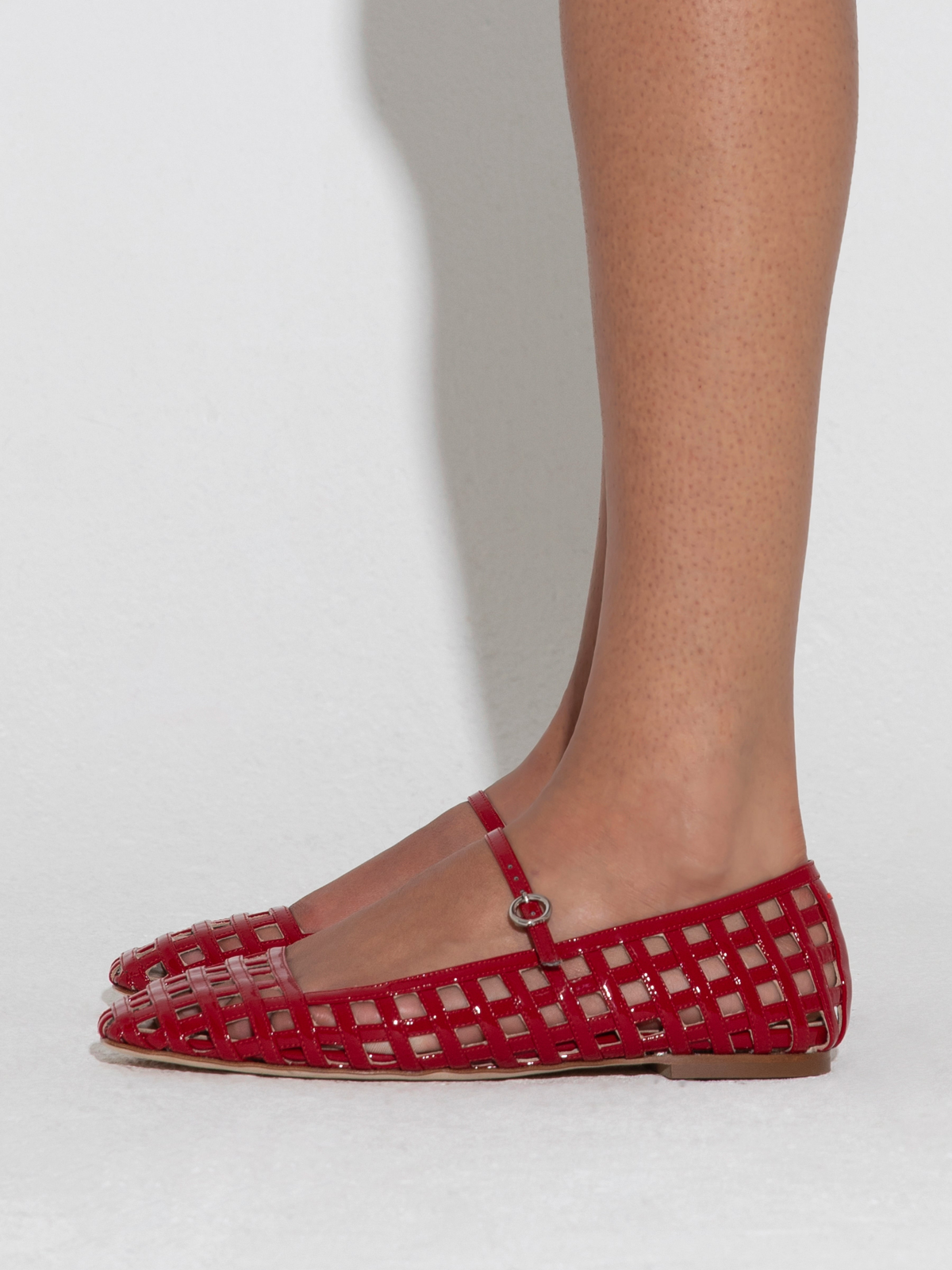 Patent Red Flats Square-Toe Cutout Mary Janes With Buckled Strap