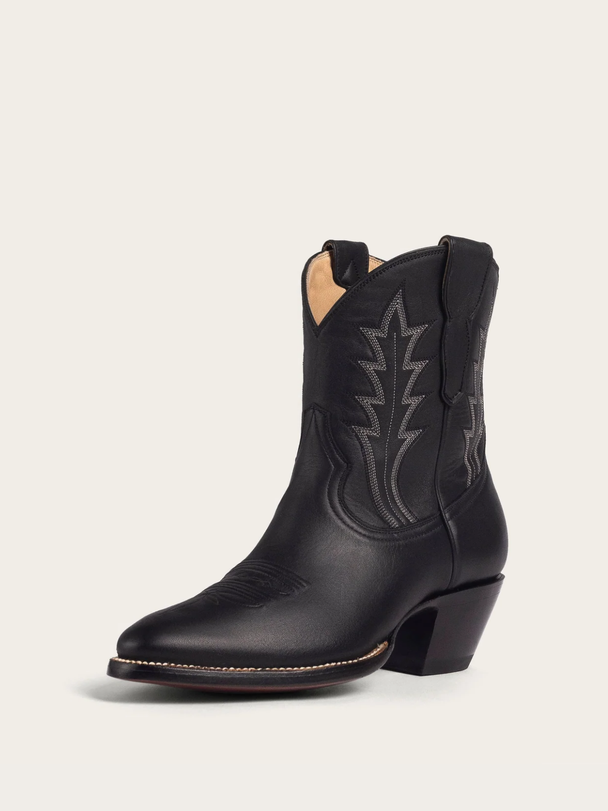 Black Almond-Toe Embroidery Wide Mid Calf Western Boots For Women