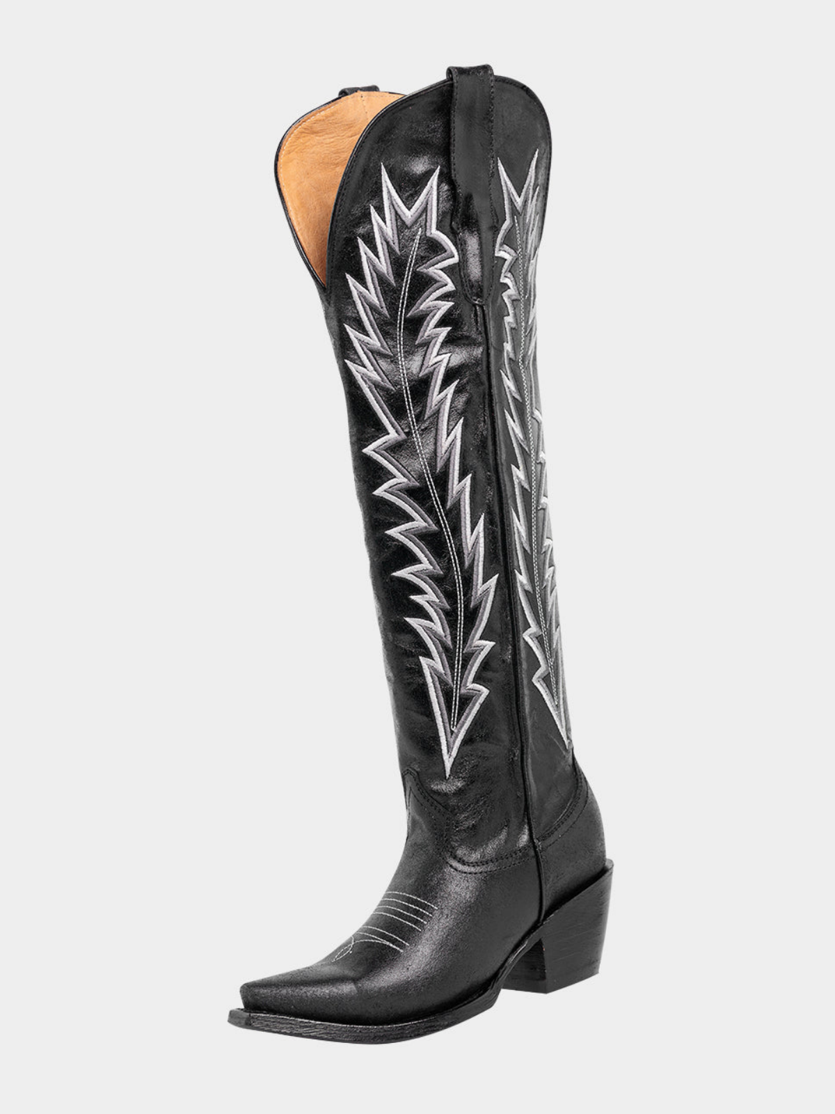 Arrows Embroidery Snip-Toe Wide Calf Over-The-Knee Cowgirl Boots - Black