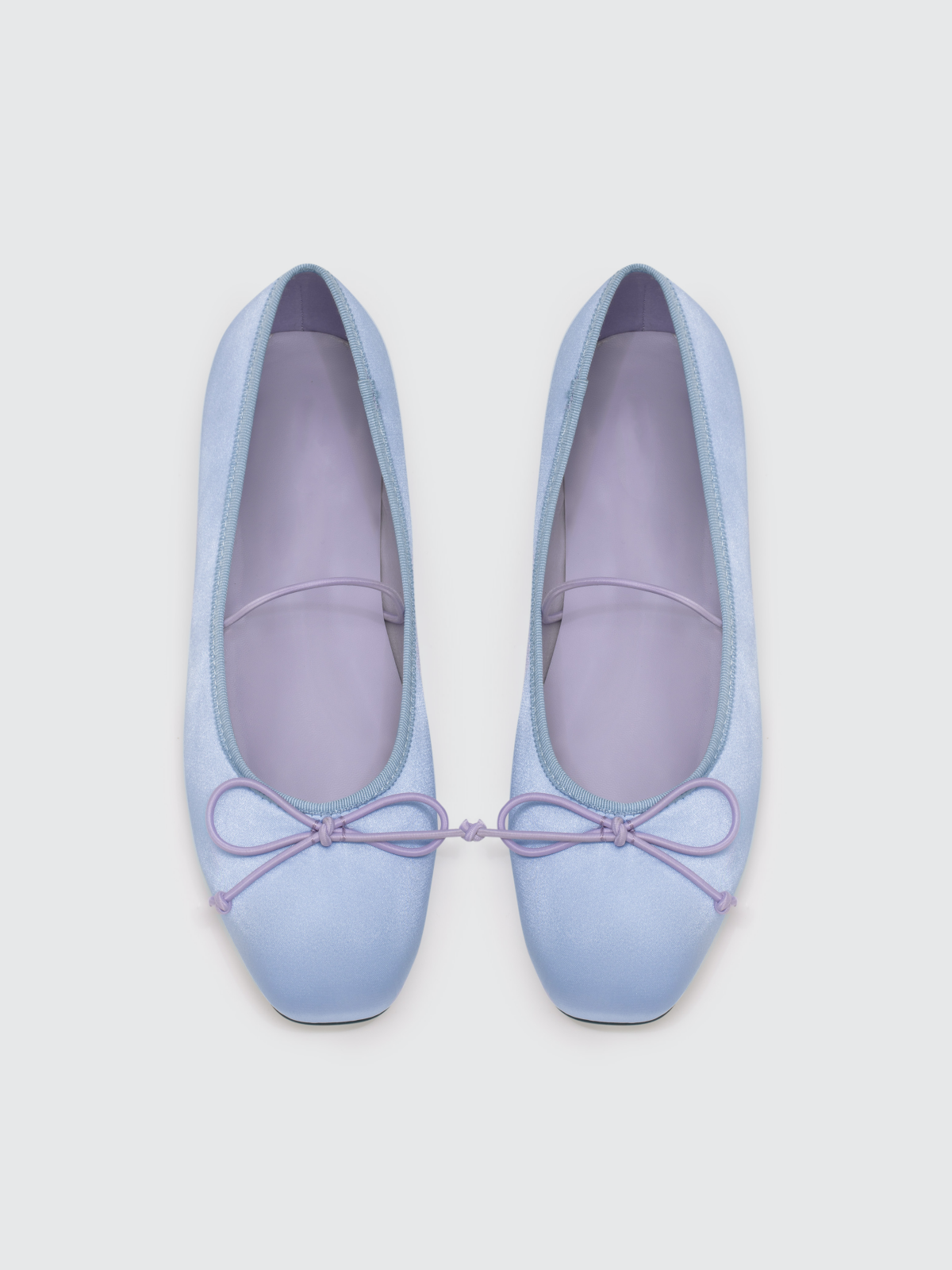 Women's Light Blue Satin Bow Ballet Flats Mary Janes With Square Toe