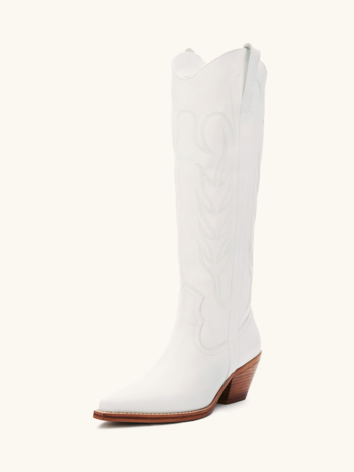 White Embroidery Half Zip Pointed-Toe Cowgirl Boots Mid Calf Western Tall Boots