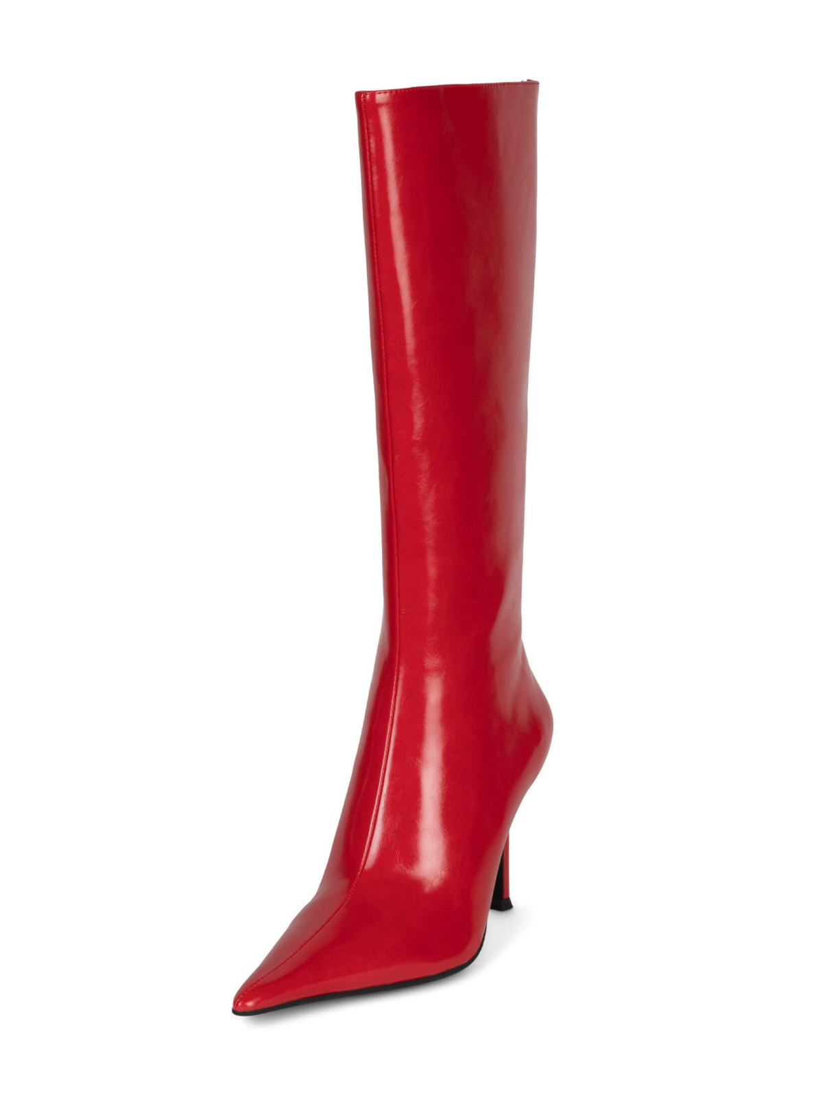 Red Full-Zip Pointed-Toe Mid Calf Stiletto Boots