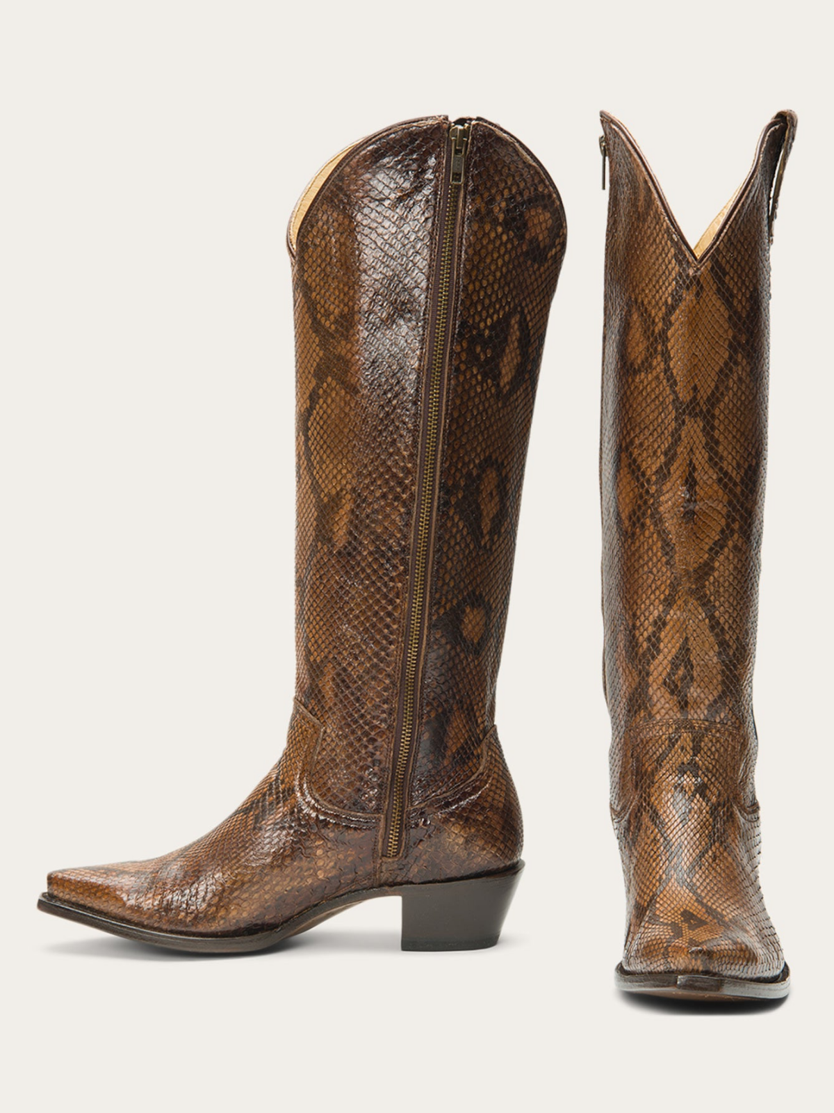 Brown Snakeskin Snip-Toe Classic Wide Calf Tall Knee High Cowgirl Boots