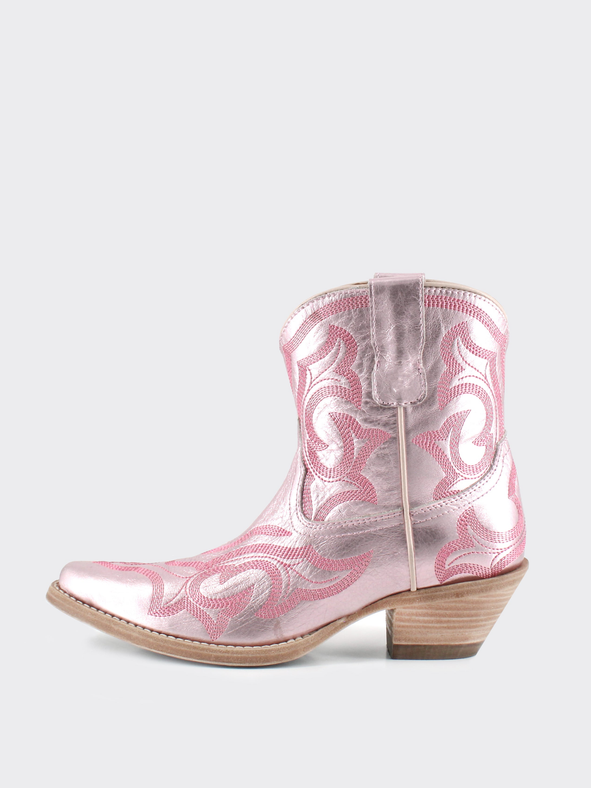 Embroidery Snip-Toe Wide Mid Calf Western Boots For Women - Metallic Silver