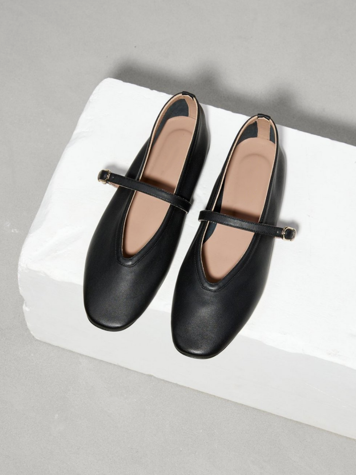 Black Vegan Leather Square Toe Buckled Ballet Flats Mary Janes