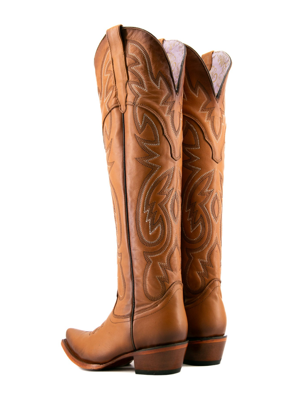 Honey Snip-Toe Western Embroidery Half-Zip Knee High Cowgirl Boots