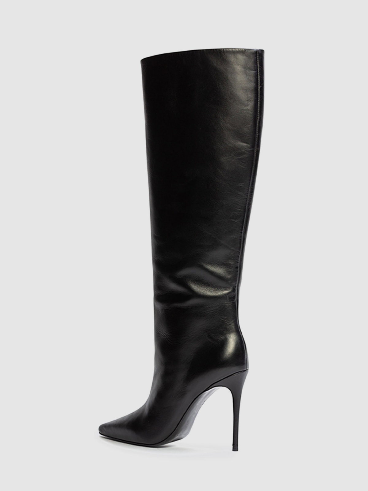 Black Pointed-Toe Wide Mid Calf Stiletto Boots