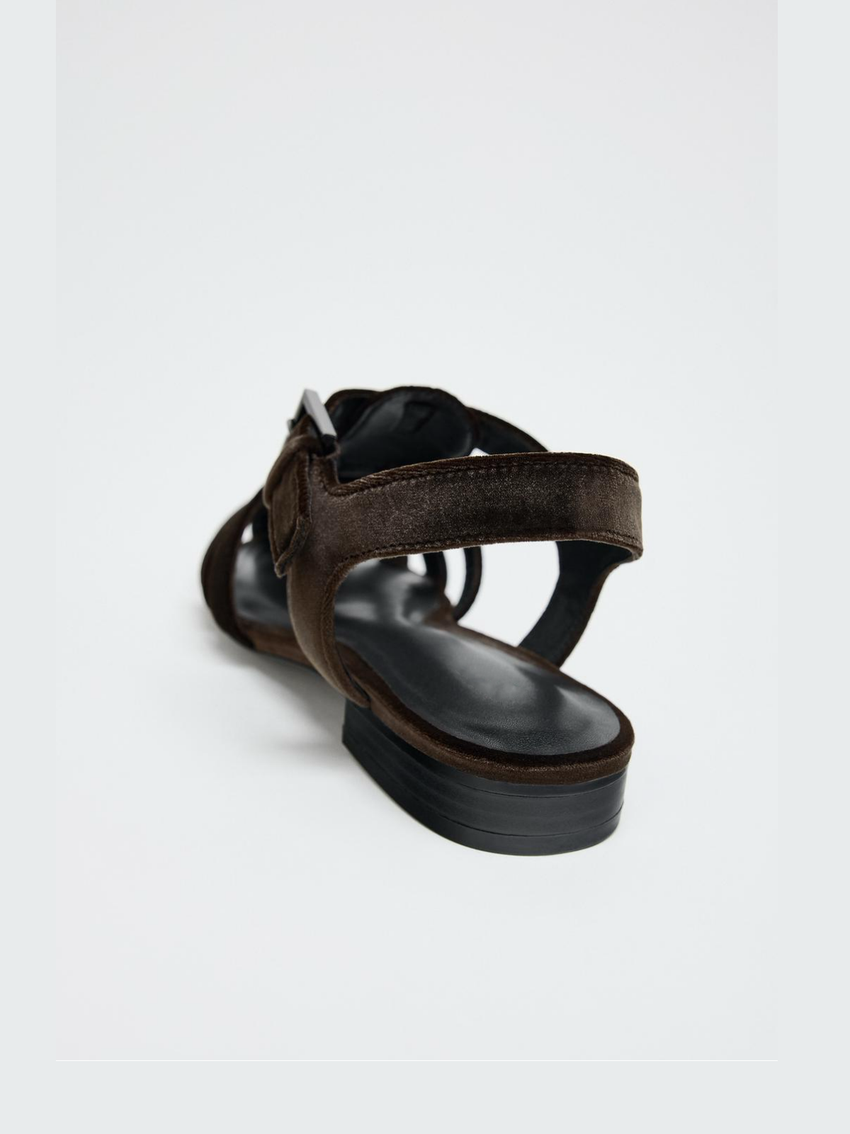 Brown Velvet Square-Toe Front And Ankle Straps Fisherman Sandals