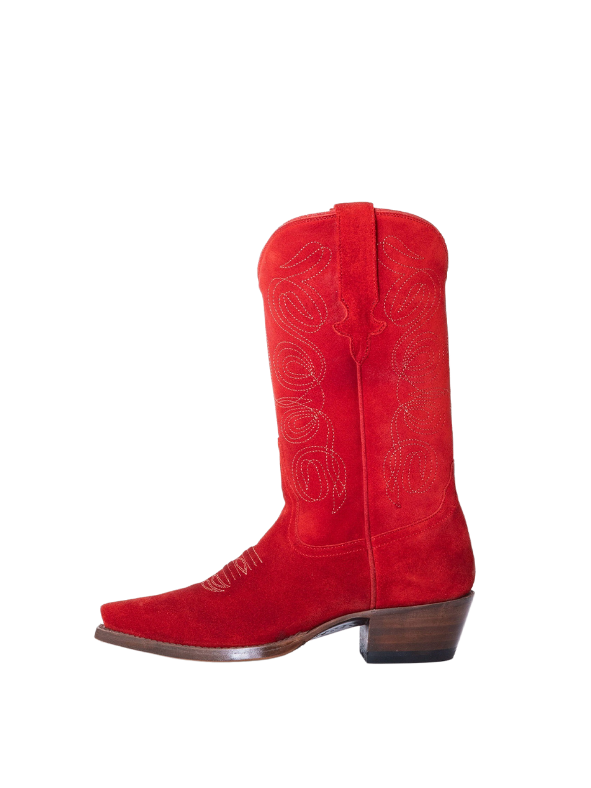 Red Faux Suede Embroidery Cowgirl Boots Wide Calf Western Boots