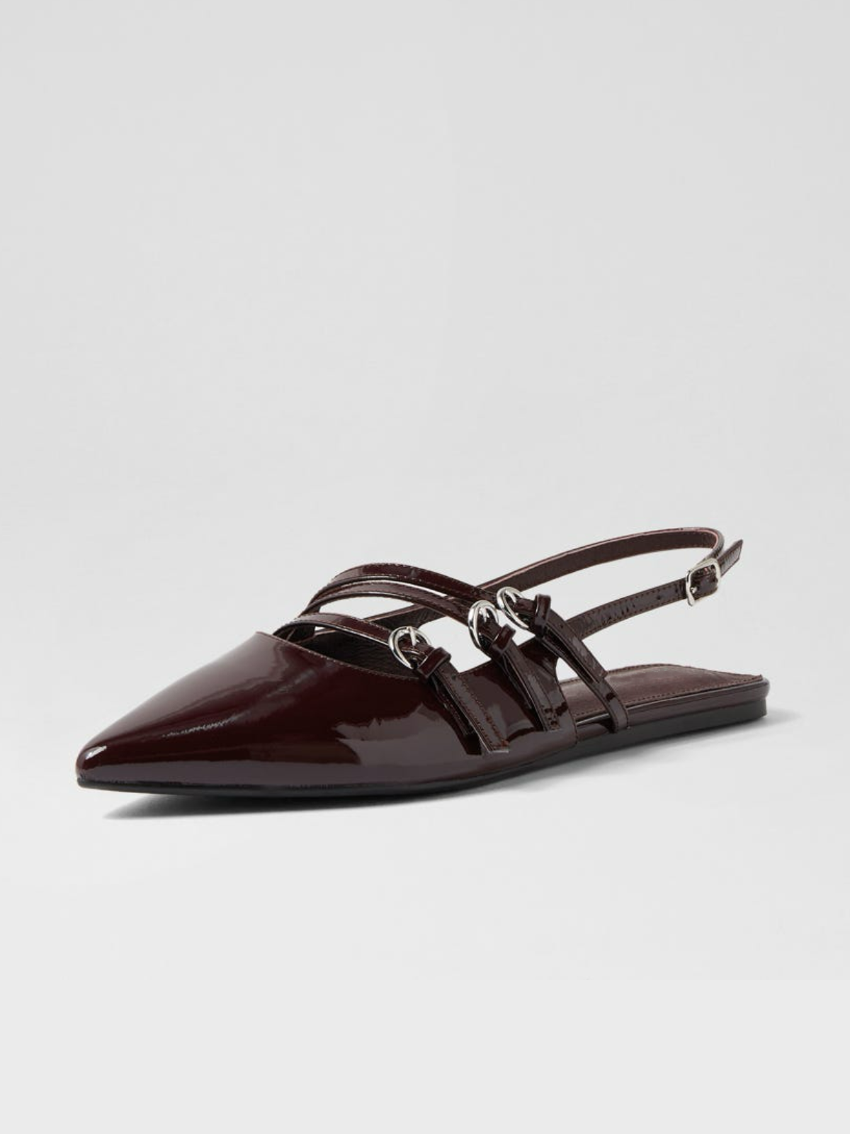 Burgundy Patent Pointed-Toe Flats With Buckled Slingback