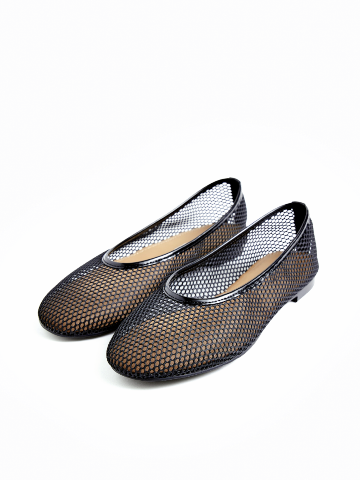 Fishnet Round-Toe Slip-On Ballet Flats in Black – Fuchsia Boots