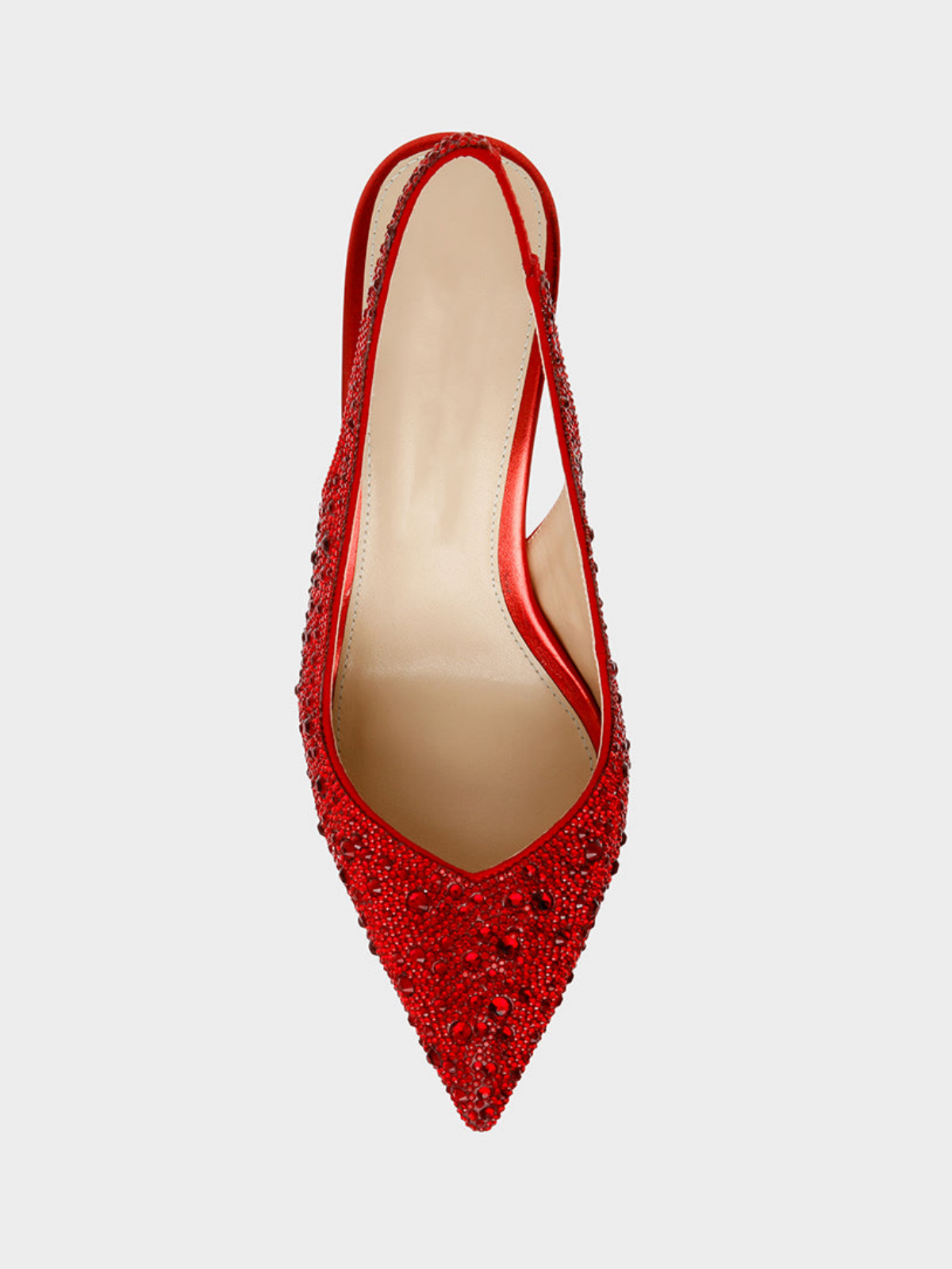 Red Faux Suede Pointed-Toe Rhinestone Slingback Kitten Heels