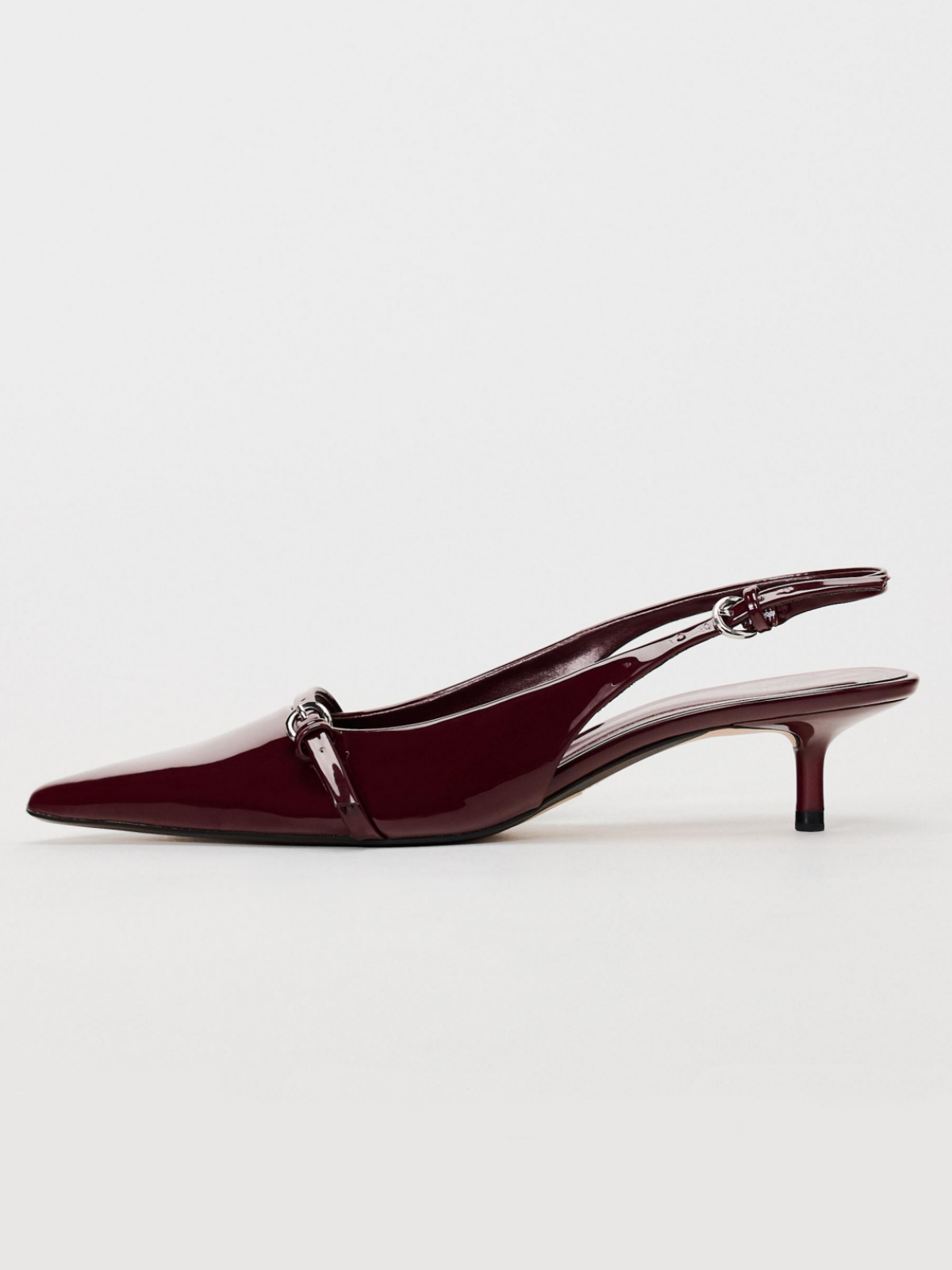 Patent Maroon Kitten Heels Slingback Courts Scarpin Pumps with Buckled Strap