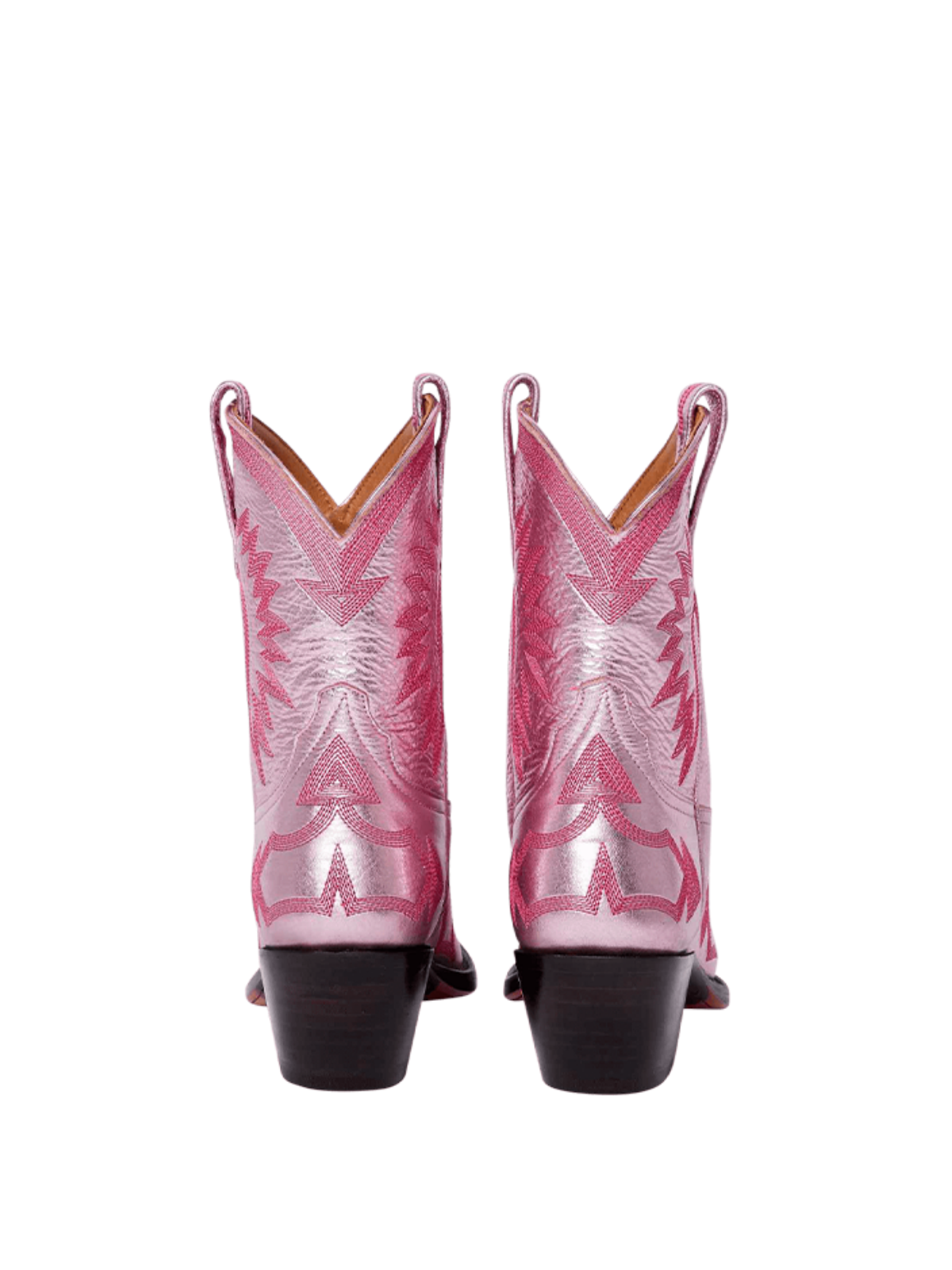 Metallic Embroidery Snip-Toe Wide Mid Calf Cowgirl Boots - Light Pink