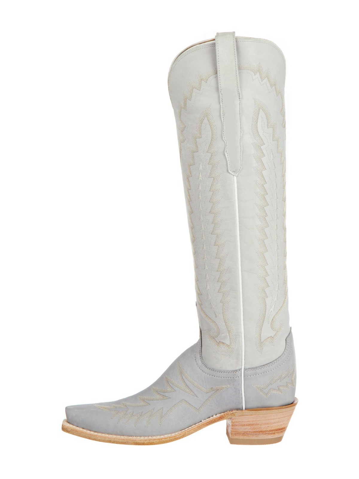 Contrast Ivory And Gray Snip-Toe Embroidery Wide Calf Tall Knee High Cowgirl Boots