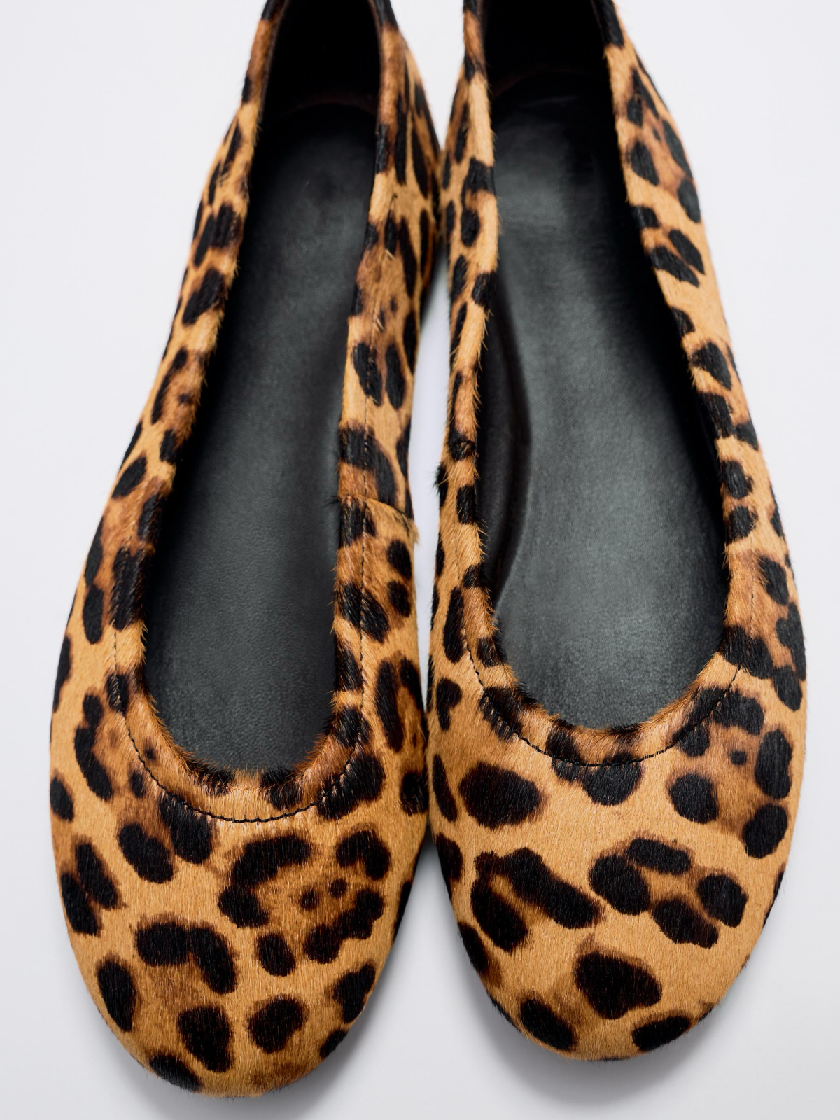 Faux Leopard Fur Round-Toe Ballet Flats Mary Janes