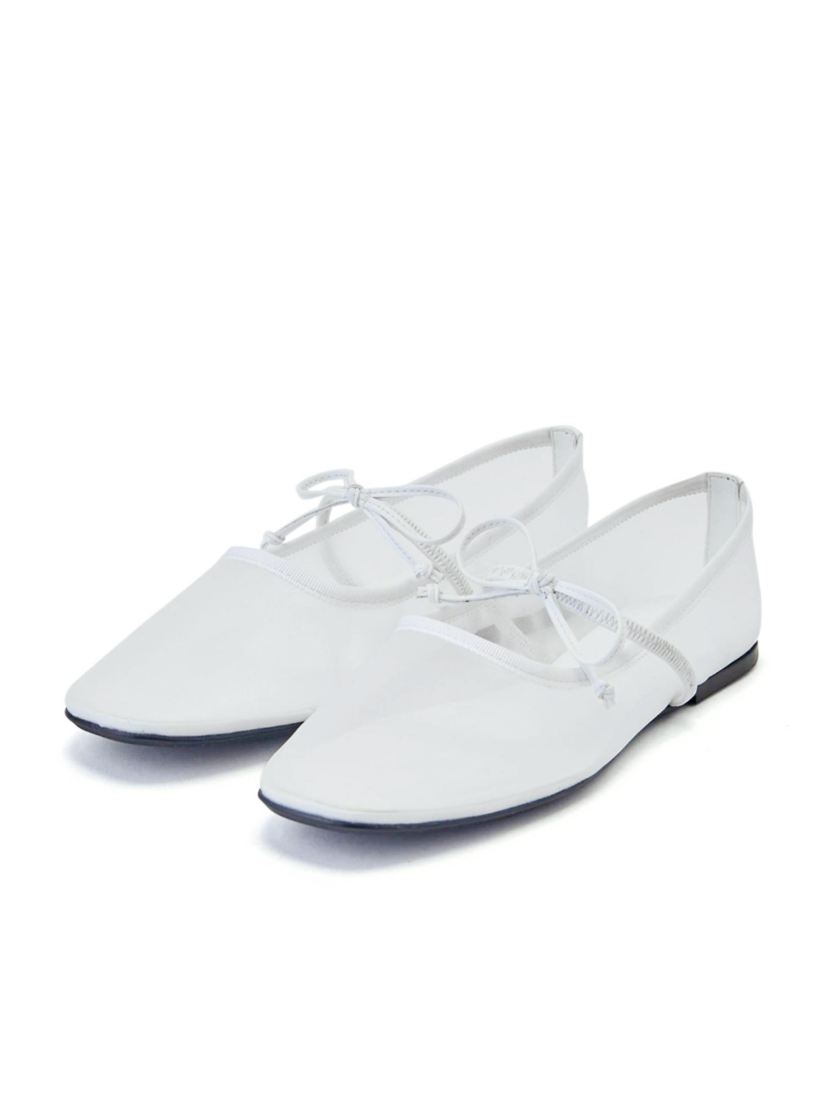 White Mesh Square-Toe Ballet Flats Mary Janes With Bow Band