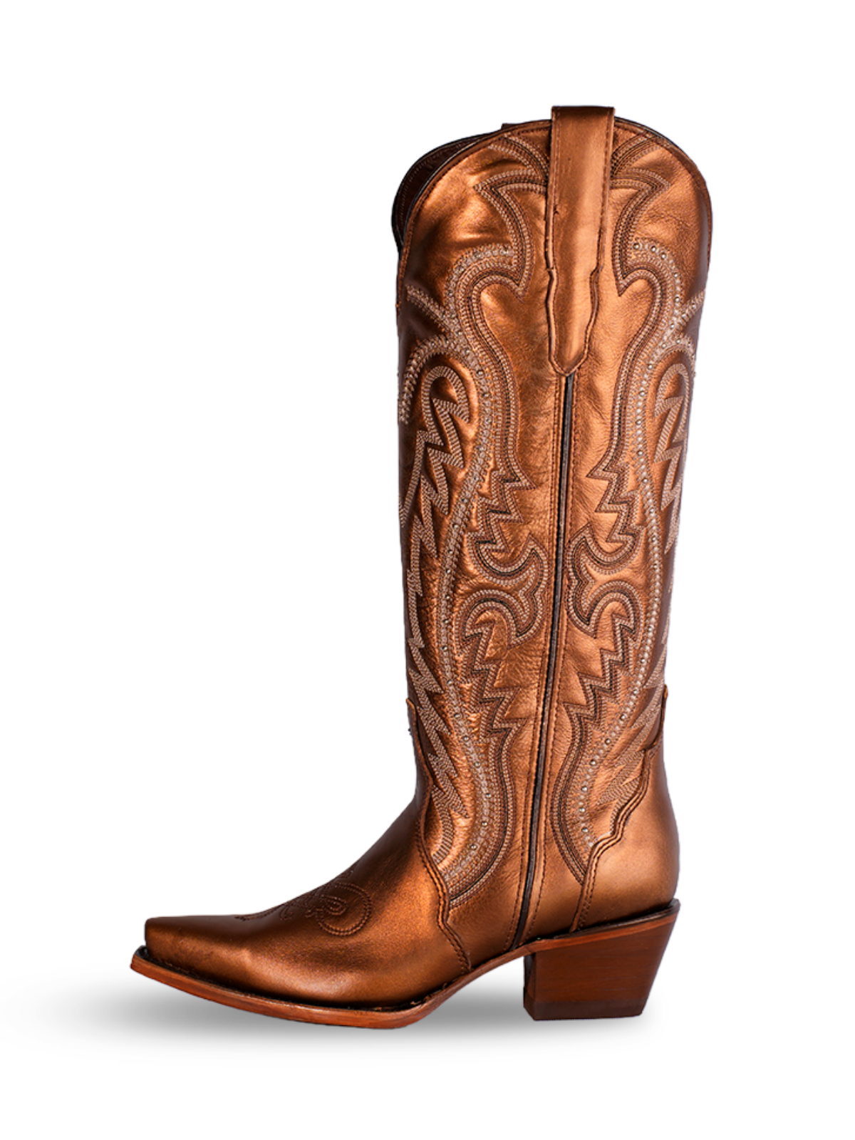 Metallic Copper Embroidery Snip-Toe Wide Calf Tall Knee High Cowgirl Boots