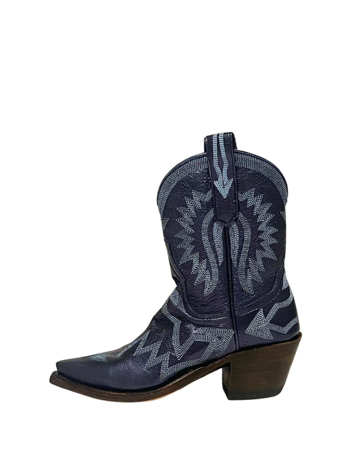 Metallic Embroidery Snip-Toe Wide Mid Calf Cowgirl Boots - Dark Blue