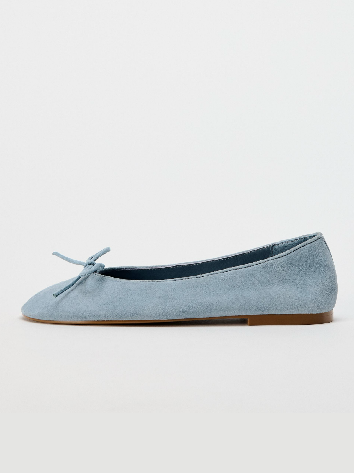 Blue Faux Suede Round-Toe Bow Ballet Flats