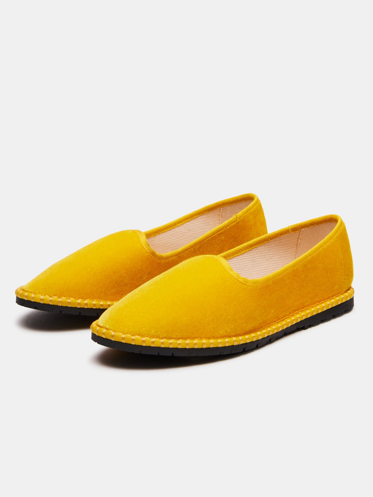 Velvet Round-Toe Slip-On Soft Loafer Flats - Yellow