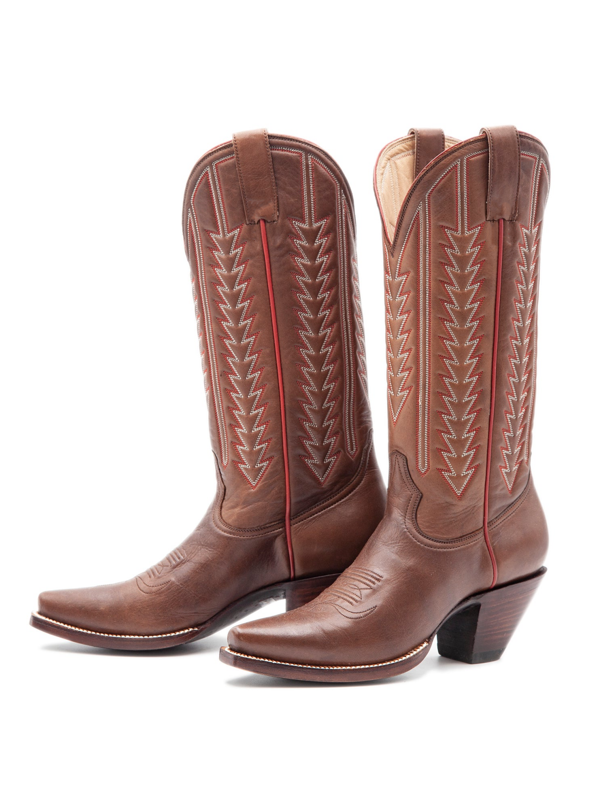 Brown Embroidery Snip-Toe Tall Wide Mid Calf Western Boots For Women