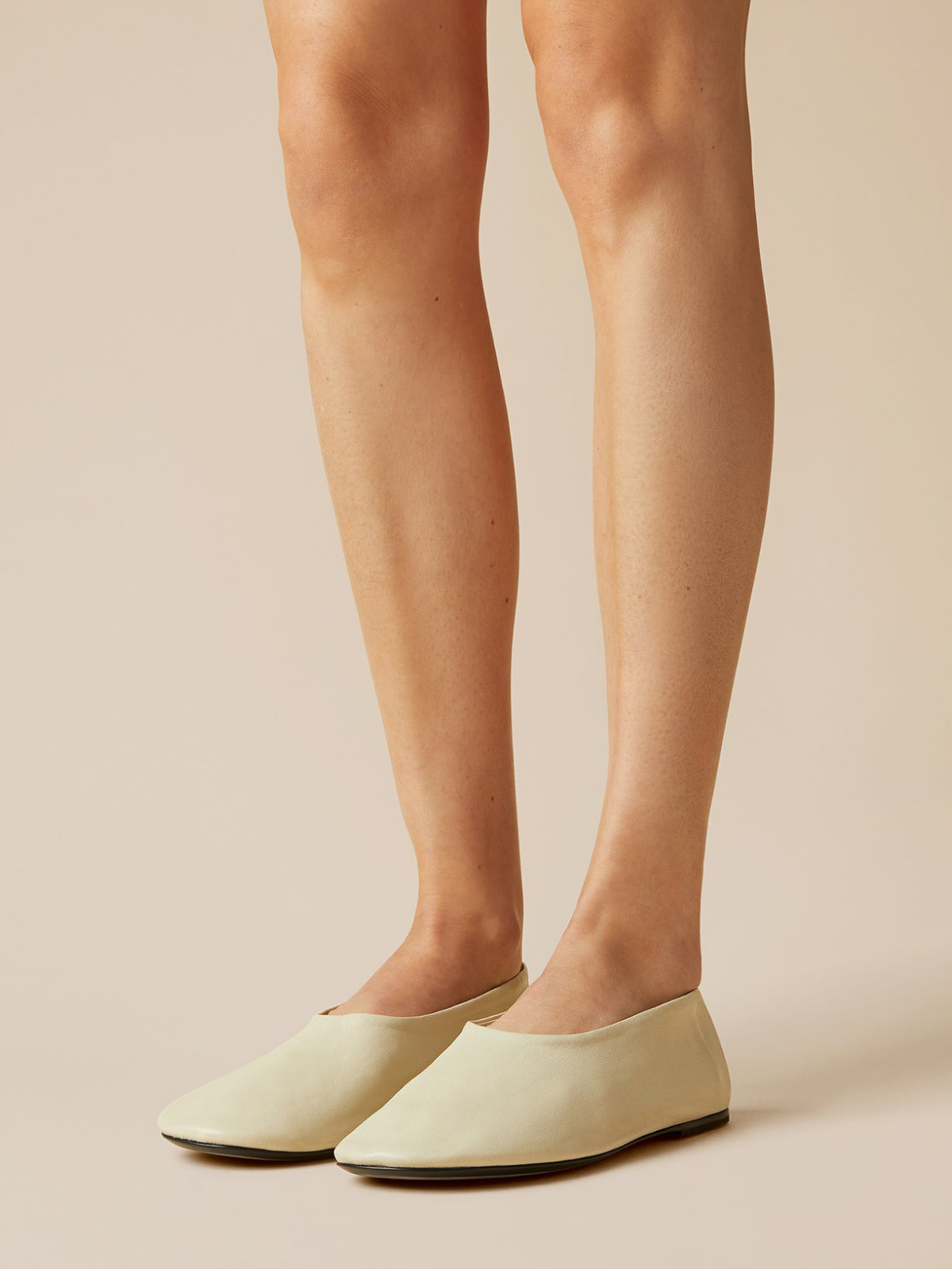 Beige Vegan Leather Round-Toe Slip-On Ballet Flats