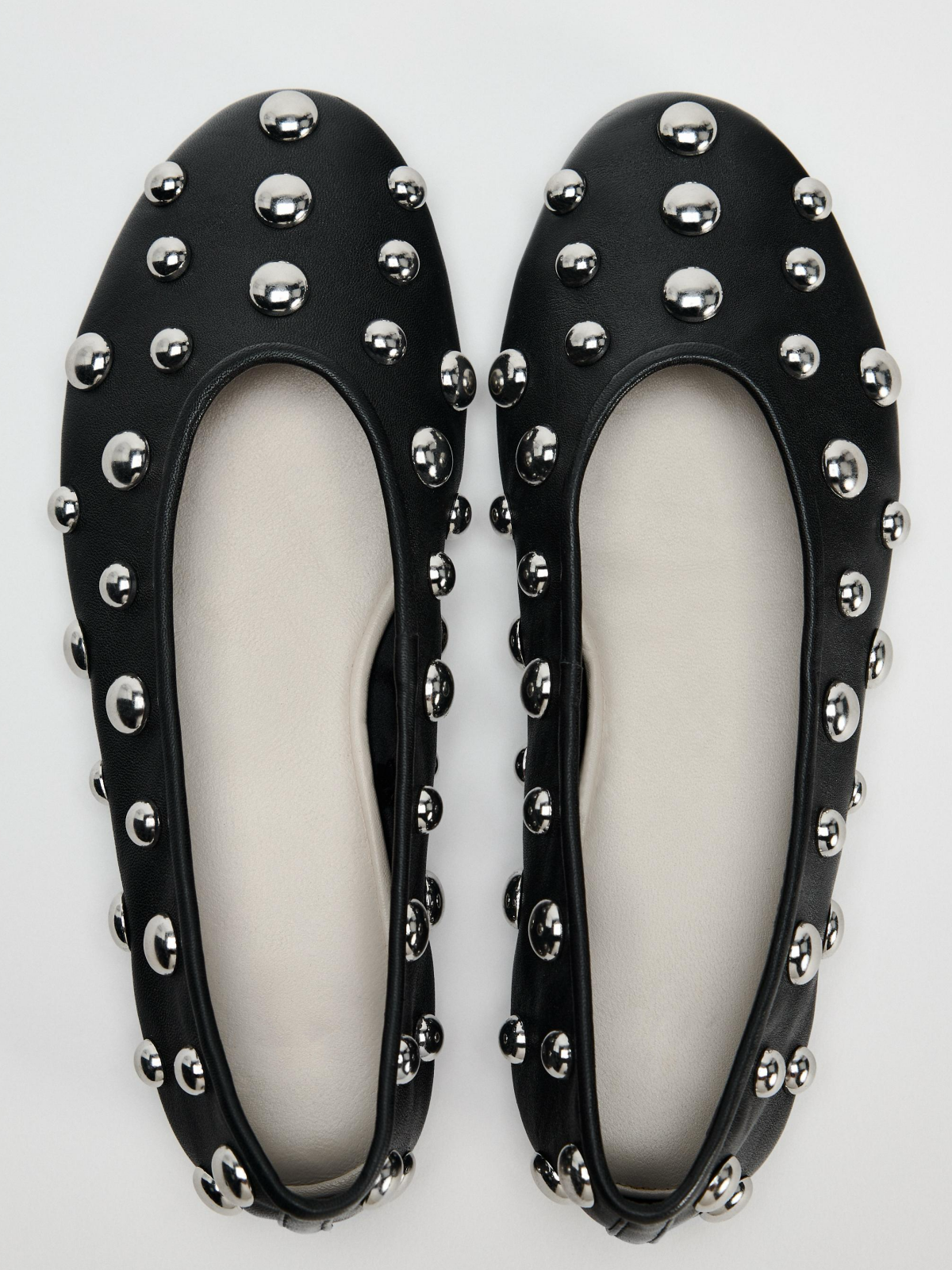 Black Studded Round-Toe Ballet Flats