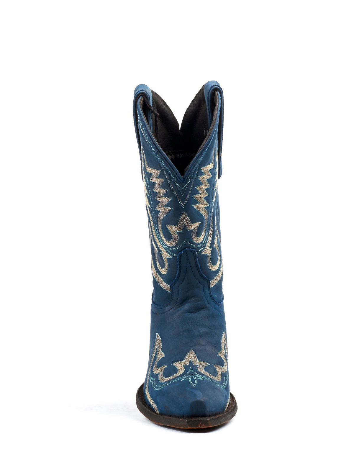 Blue Classic Snip-Toe Embroidery Wide Mid Calf Cowgirl Boots