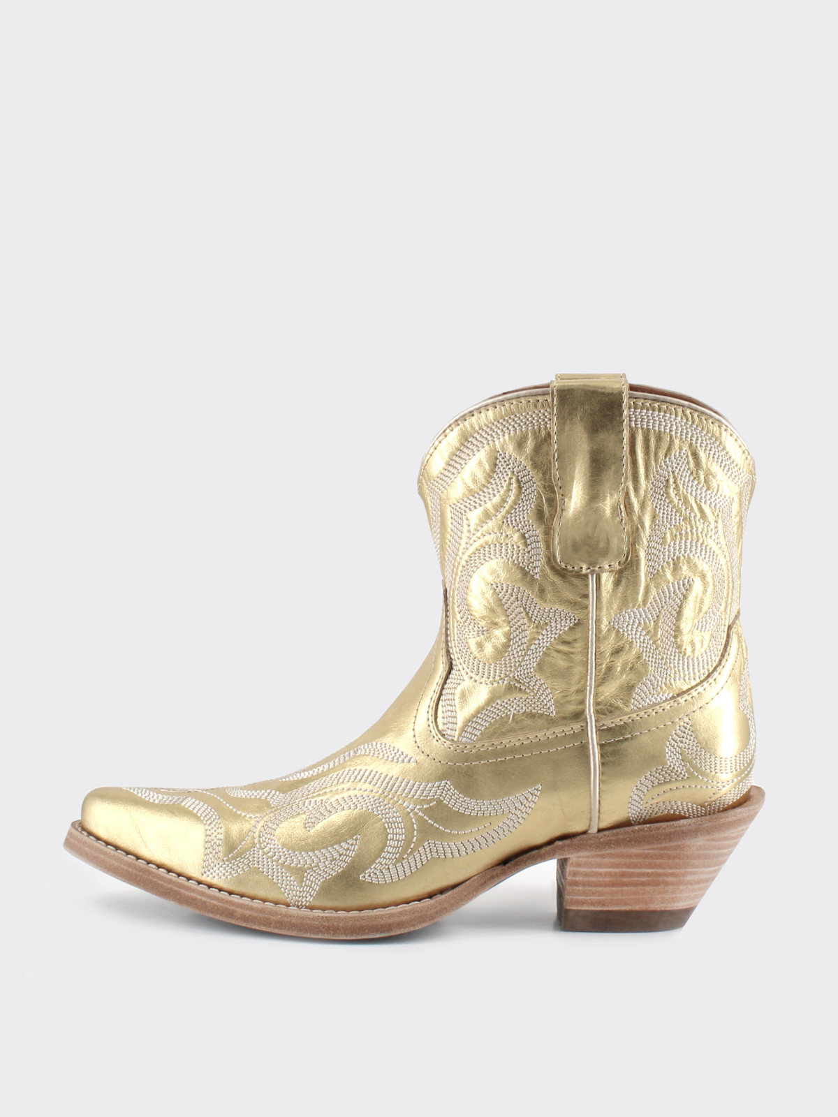 Embroidery Snip-Toe Wide Mid Calf Western Boots For Women - Metallic Gold