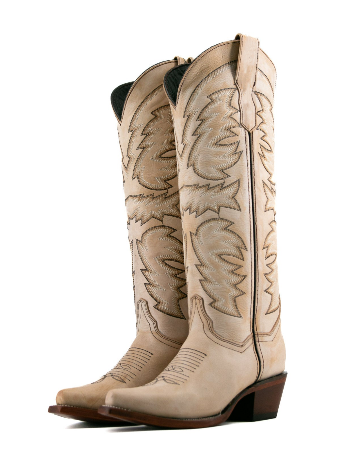 Wheat Snip-Toe Embroidery Wide Calf Knee High Tall Cowgirl Boots