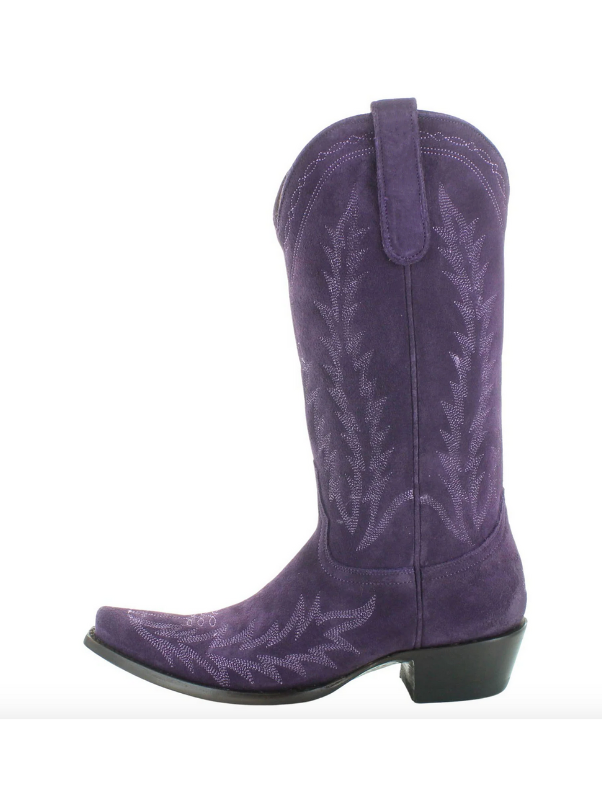 Purple Faux Suede Embroidery Snip-Toe Wide Mid Calf Tall Western Boots