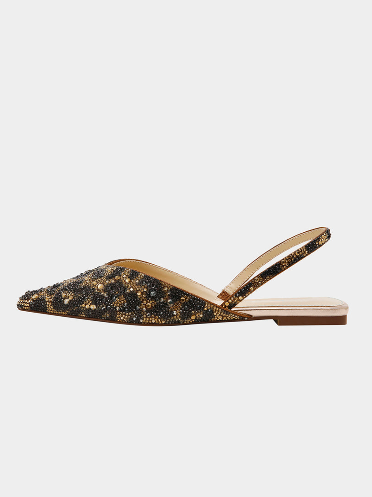 Leopard Pointed-Toe Rhinestone Slingback Ballet Flats