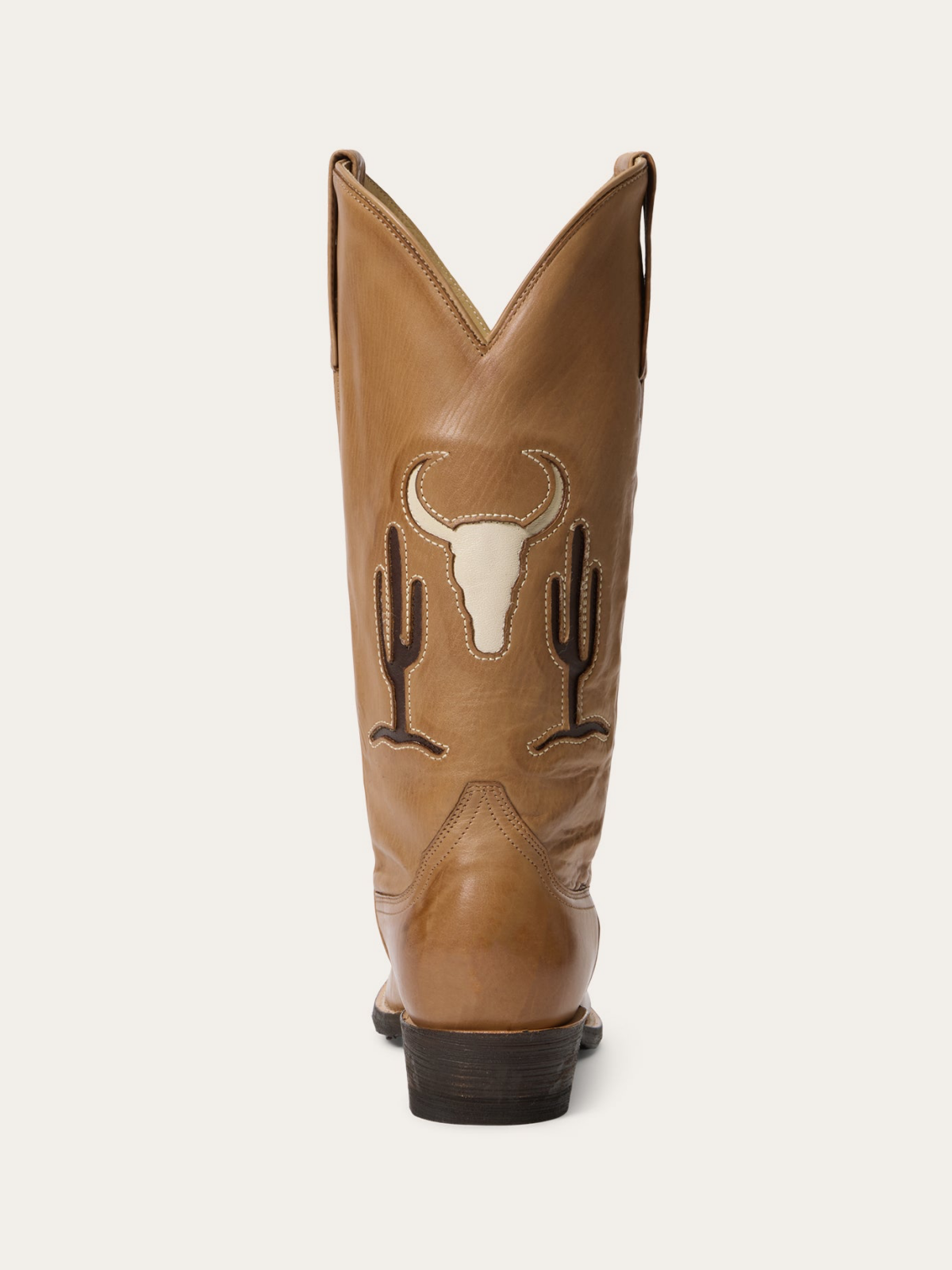 Tan Snip-Toe Steer And Cactus Inlay Wide Mid Calf Tall Cowgirl Boots