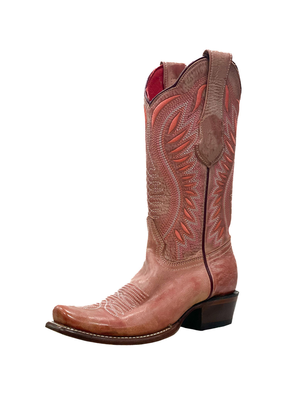 Pink Square-Toe Embroidery Wide Mid Calf Cowgirl Boots