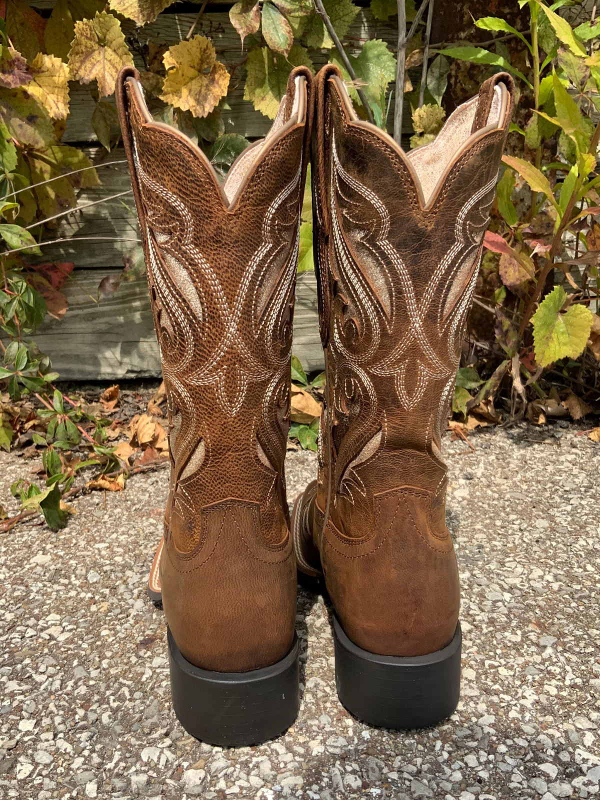 Brown Square-Toe Inlay With Glitter Embroidery Wide Mid Calf Cowgirl Boots