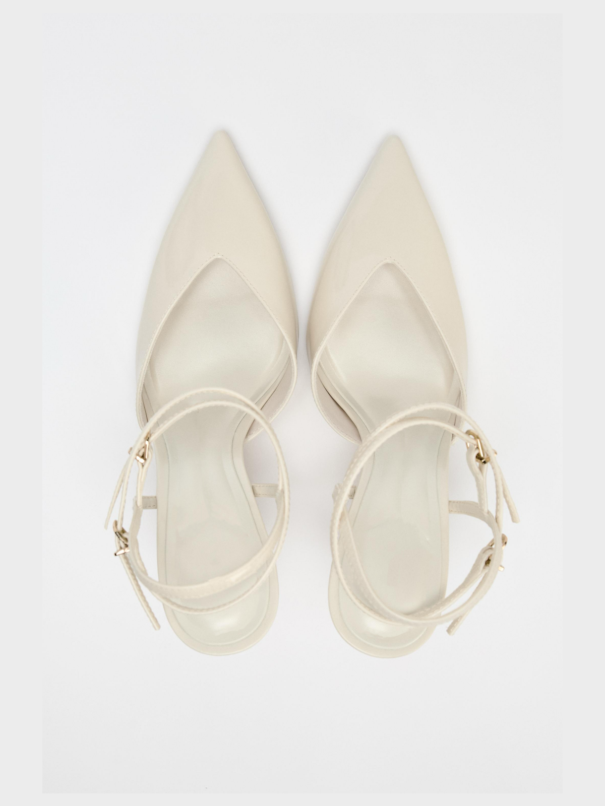 White Patent Pointed-Toe Double Buckle Ankle Strap Slingback Pump High Heels