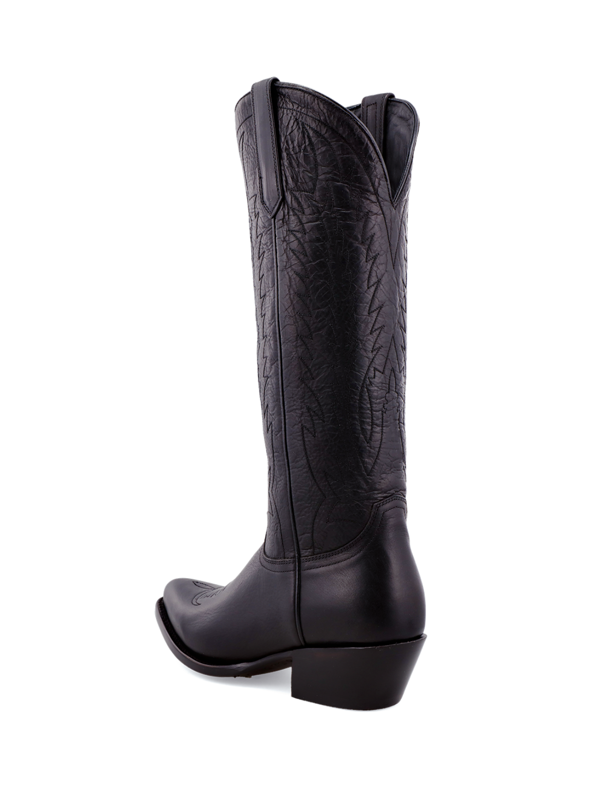 Black Embroidery Pointed-Toe Wide Mid Calf Cowgirl Boots Western Boots