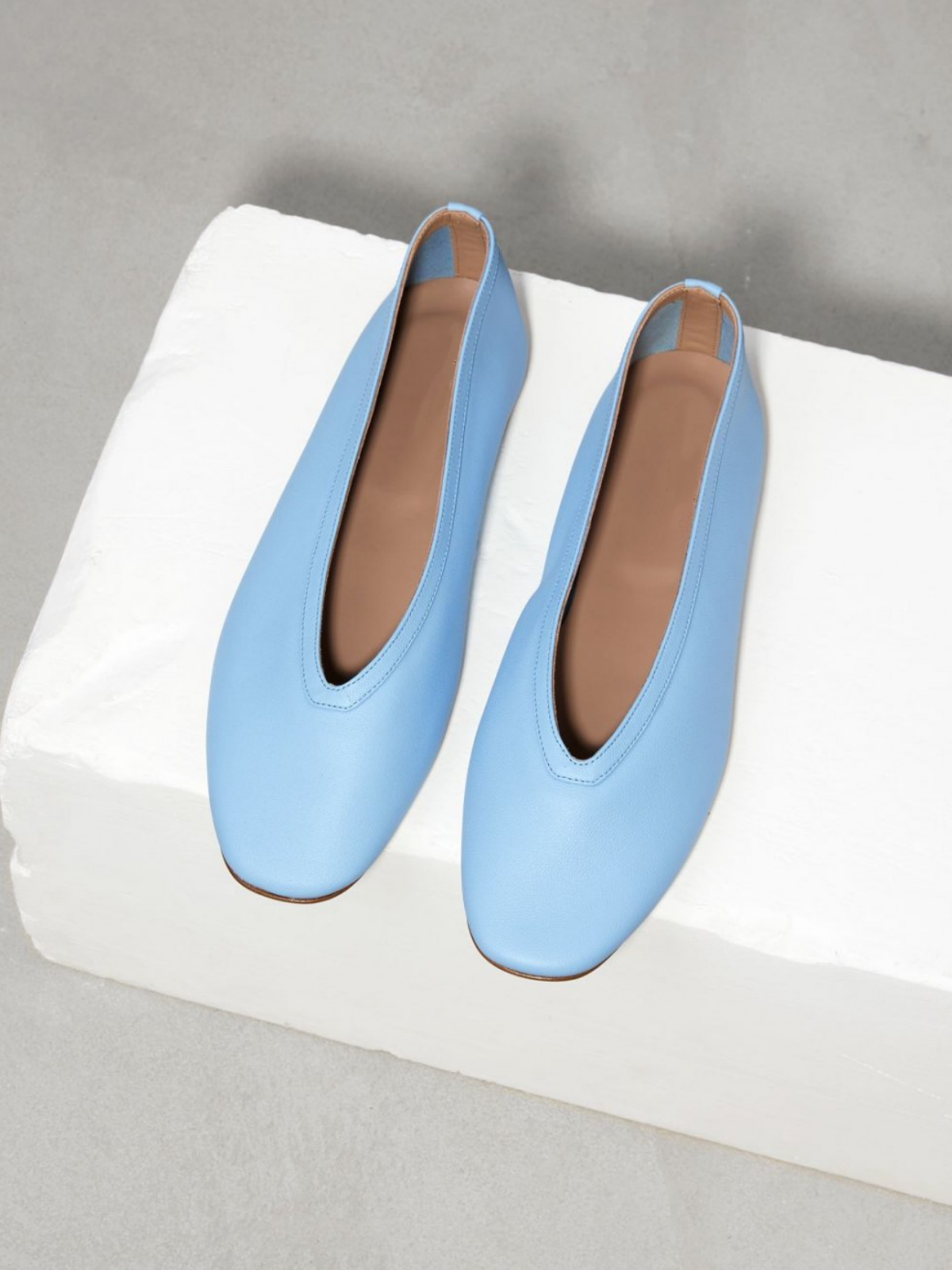 Blue Vegan Leather Square Toe Slip-On Ballet Flats