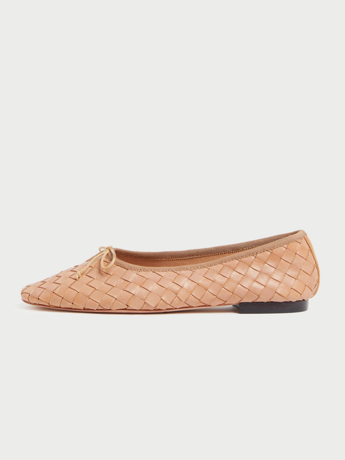 Honey Almond-Toe Bow Woven Ballet Flats