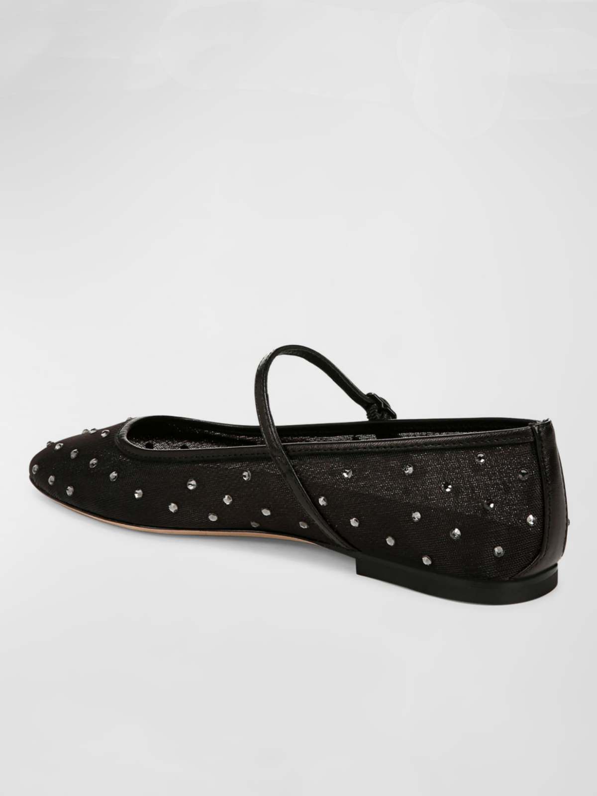 Black Rhinestone-Embellished Square-Toe Mesh Ballet Flats Mary Janes