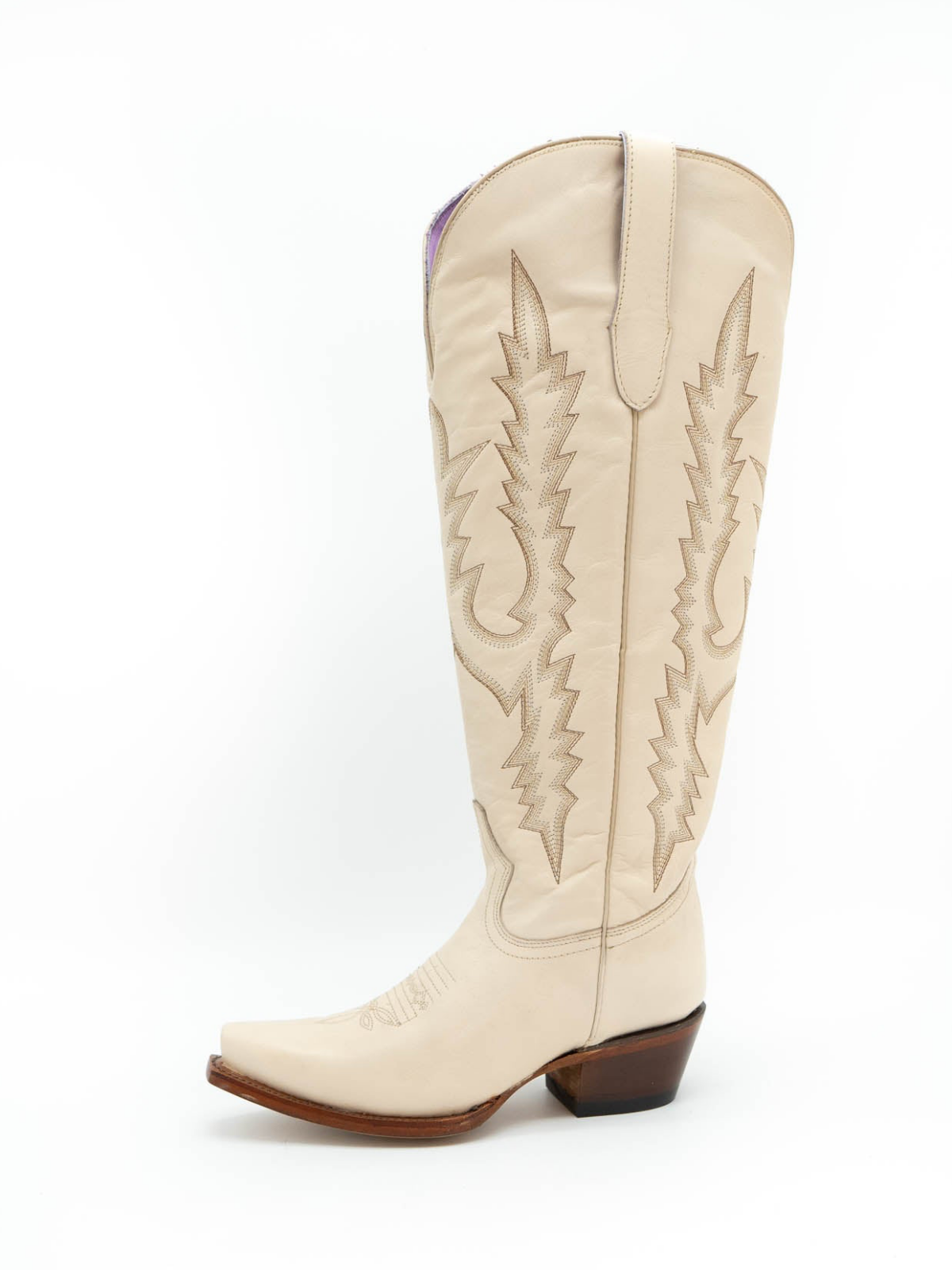 Ivory Embroidery Snip-Toe Half-Zip Cowgirl Knee High Tall Boots