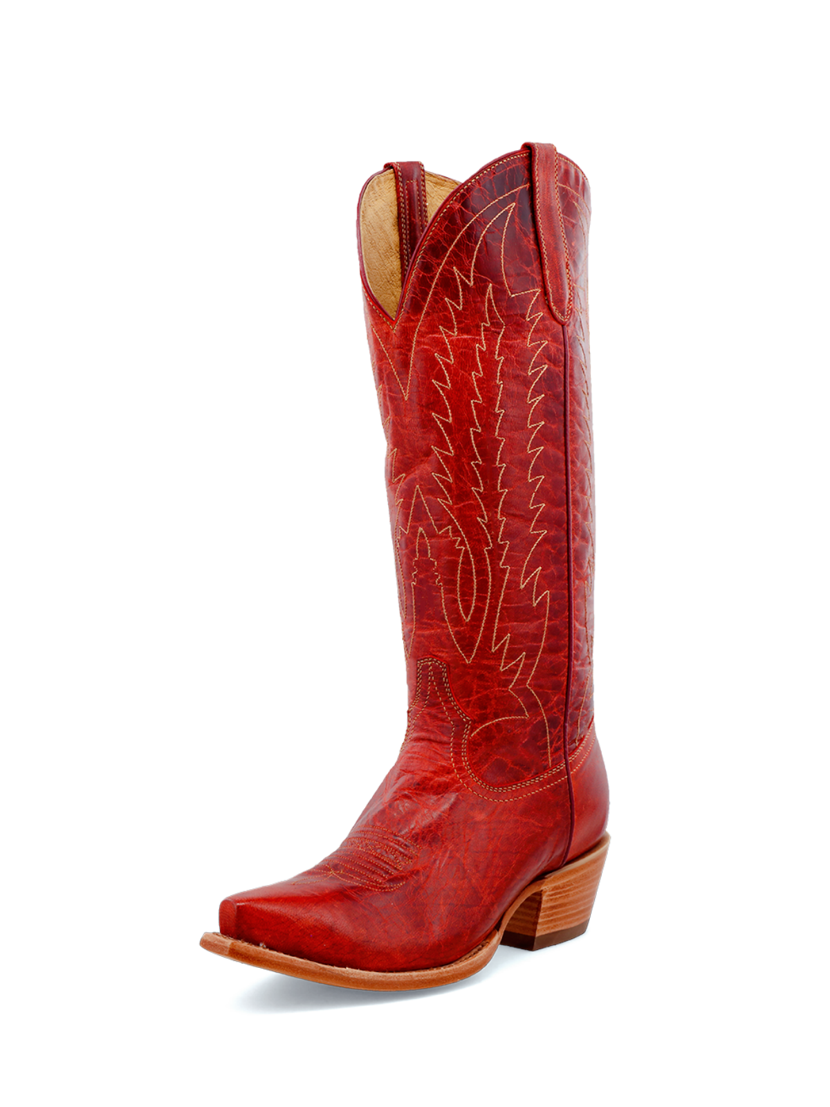 Red Distressed Embroidery Snip-Toe Wide Mid Calf Western Boots Cowgirl Tall Boots