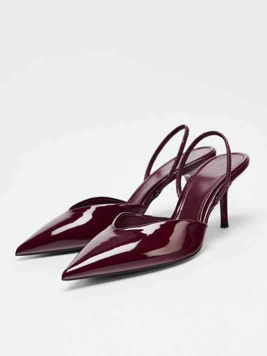 Burgundy Patent Pointed-Toe Classic Slingback Pump High Heels