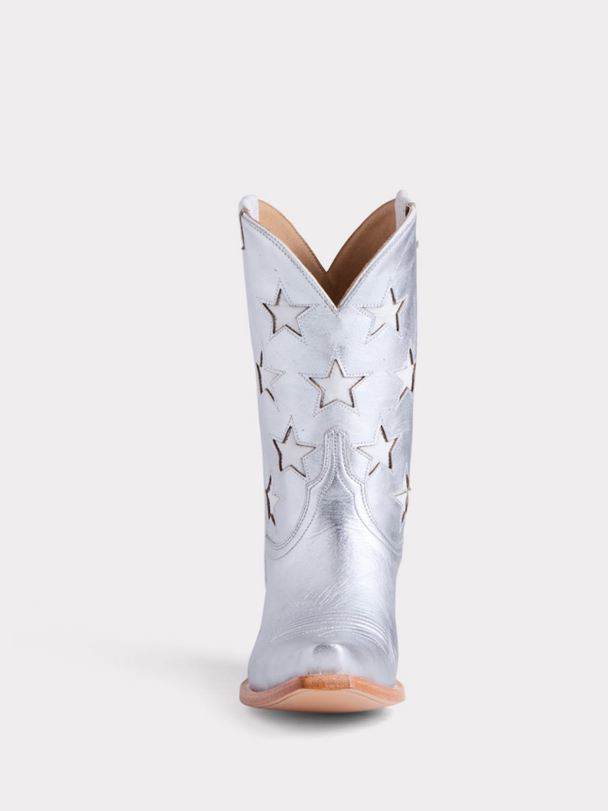 Metallic Star Inlays Snip-Toe Wide Mid Calf Western Boots For Women - Silver