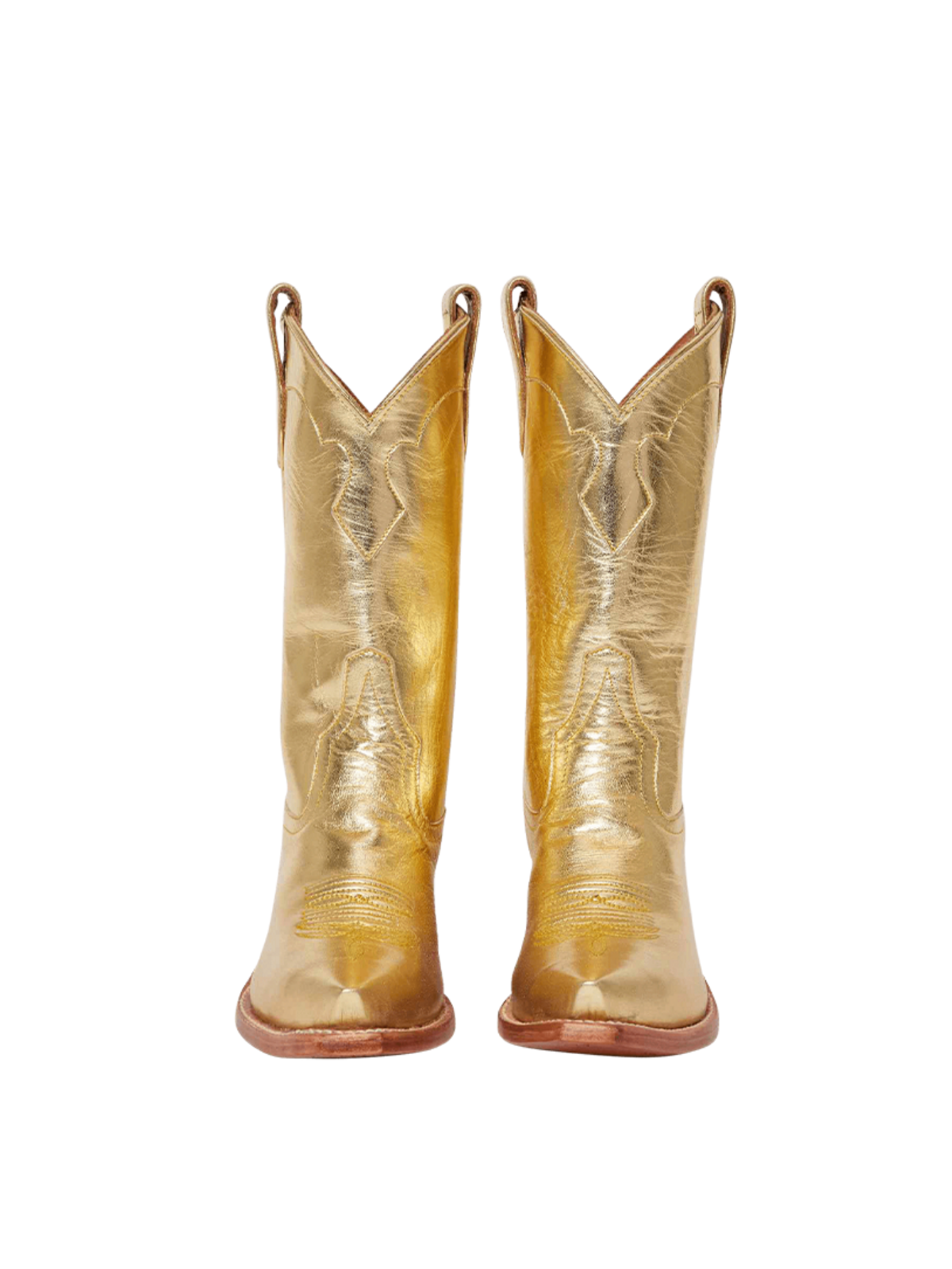 Snip-Toe Wide Mid Calf Cowgirl Boots - Metallic Gold