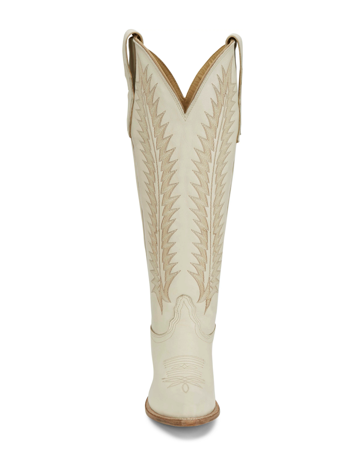 Bone Snip-Toe Wide Calf Embroidery Tall Knee High Cowgirl Boots