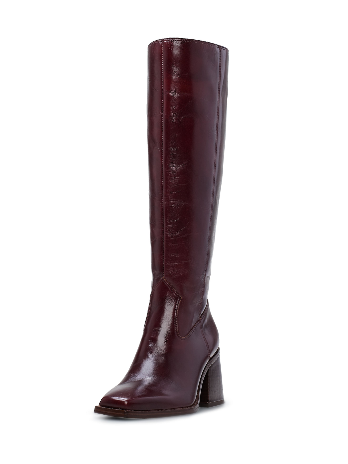 Wine Red Square-Toe Half-Zip Mid Calf Western Boots