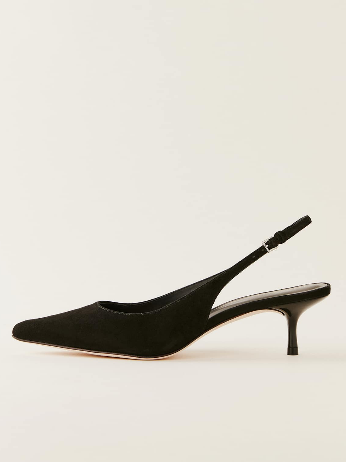 Black Faux Suede Pointed-Toe Slingback Pump Kitten Heels